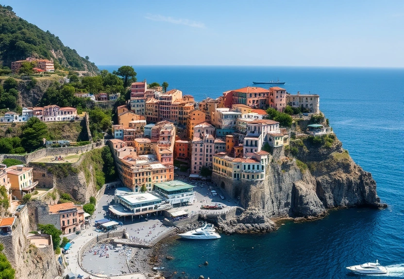 Amalfi Coast Mediterranean coastline with yacht